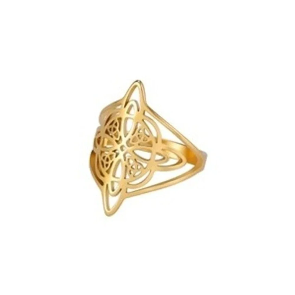 Womens Celtic Knot Statement Ring Gold 304 Stainless Steel Shield Band Size‎ 7